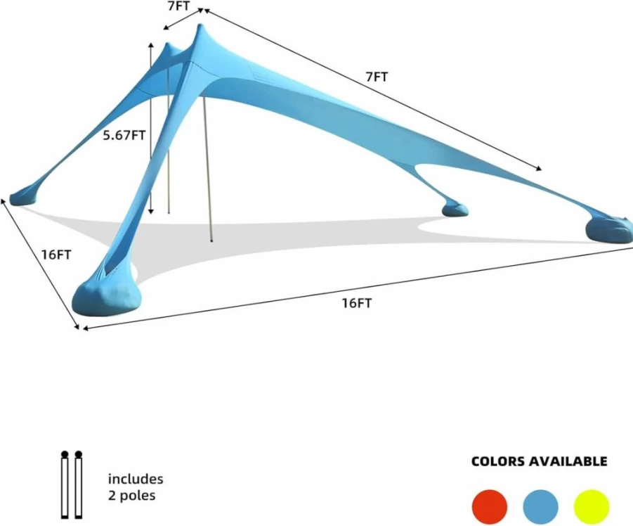 RRNAR Beach Tent with Sand Anchor - 2.1M x 2.1M Portable Sun Shelter, UV Protection Canopy for Camping & Outdoor, Includes Sand Shovel & Carrying Bag, Reinforced Corners for Stability