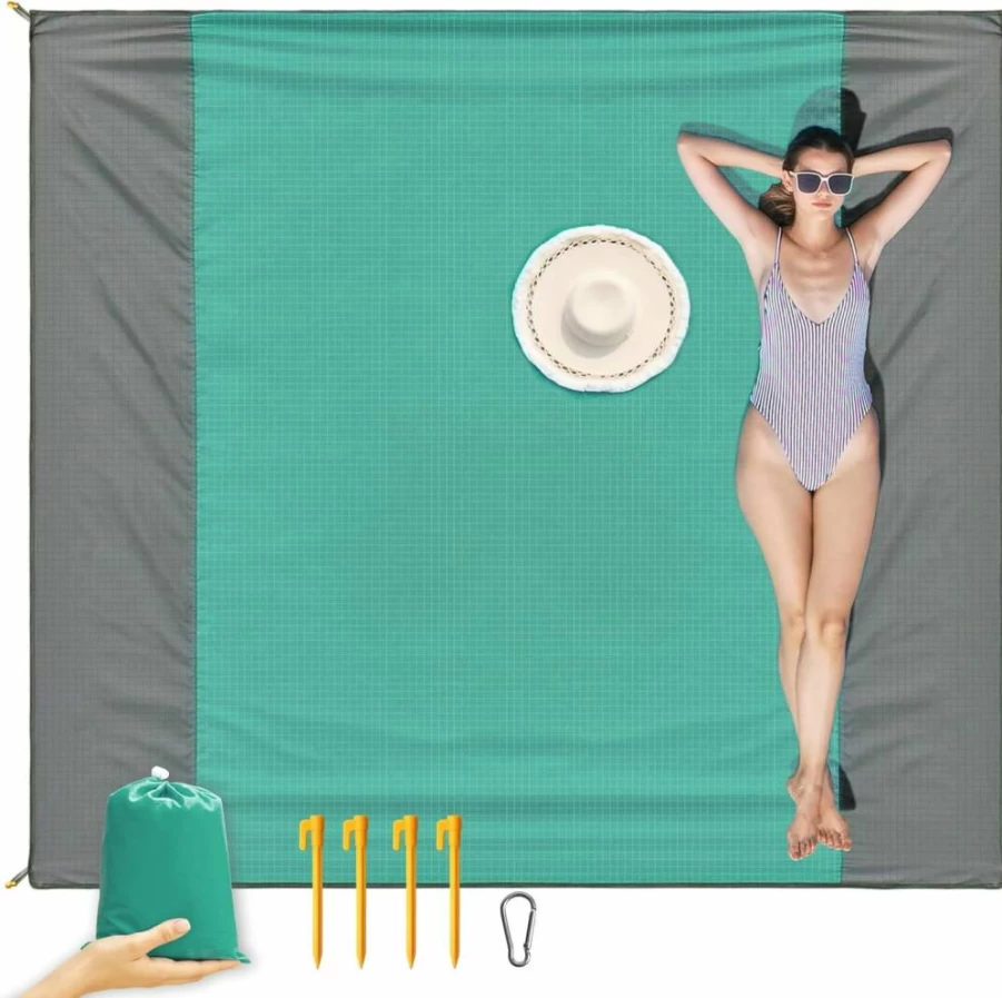 ISOPHO Waterproof Sandproof Beach Blanket for 4-7 Adults, Lightweight Portable Picnic Mat for Travel, Camping, Hiking with Carry Bag