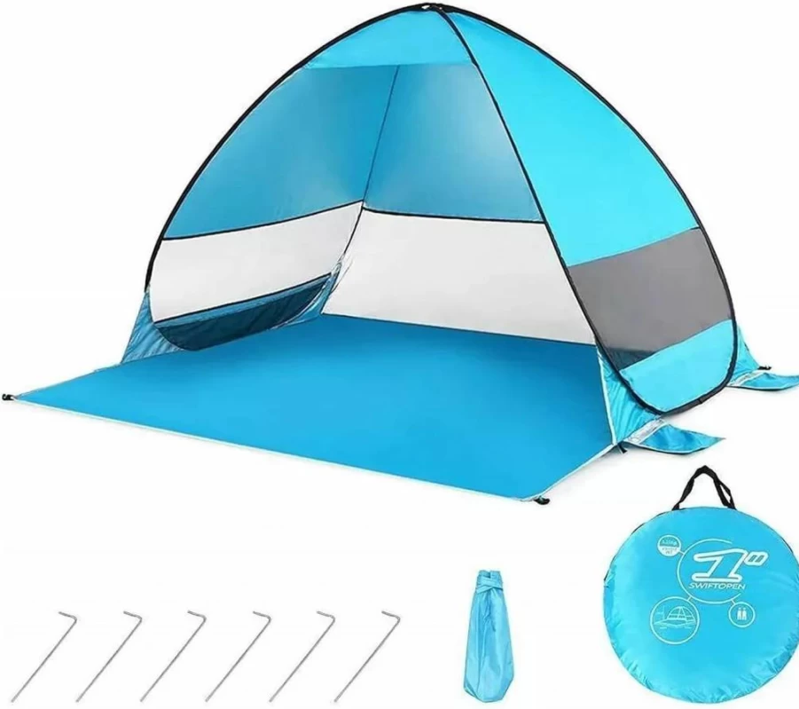 Generic Oasis Cove 2-3 Person Beach Tent - 98% UV Sun Shelter, Waterproof Pop-Up for Camping, Hiking & Fishing with 4 Sandbags, 6 Pegs & Windproof Ropes