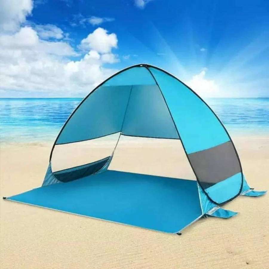 Generic Oasis Cove 2-3 Person Beach Tent - 98% UV Sun Shelter, Waterproof Pop-Up for Camping, Hiking & Fishing with 4 Sandbags, 6 Pegs & Windproof Ropes