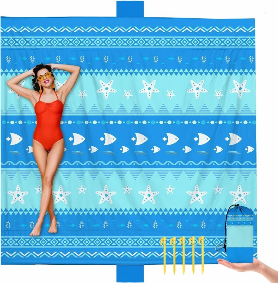 Fefede Extra Large Sandproof Waterproof Beach Blanket for Adults - 78"x86" Portable Outdoor Picnic Blanket with Pouch, Anti-Sand, Skin-Friendly & Machine Washable - Perfect for Family, Travel, Camping