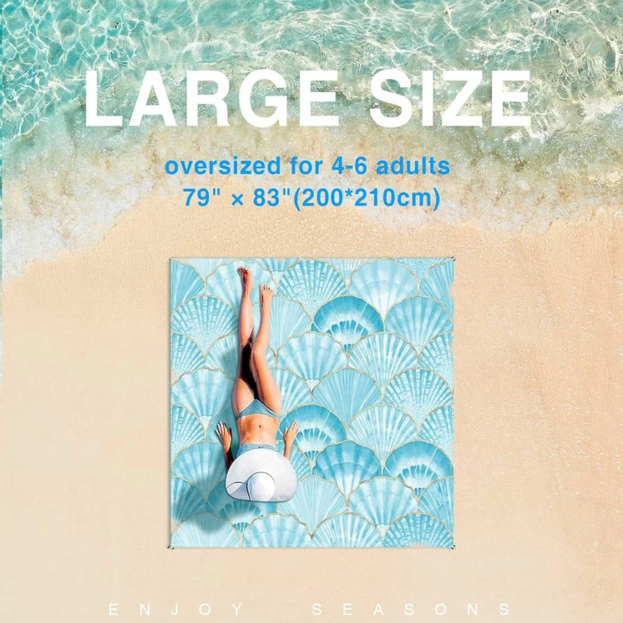 TRADFORE Oversized Beach Blanket 79x83 Inches - Sandproof, Waterproof, Lightweight Portable Mat for 4-6 Adults, Perfect for Travel, Camping, Hiking & Outdoor Activities