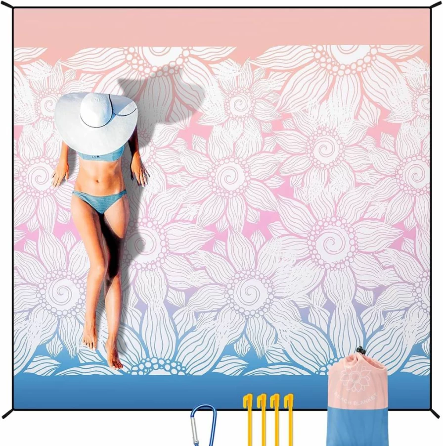HIHOHO Waterproof Sandproof Beach Blanket Extra Large 79"x83" to 120"x108" Quick Drying Picnic Mat for 1-8 Adults - Outdoor Travel Camping Hiking Mat