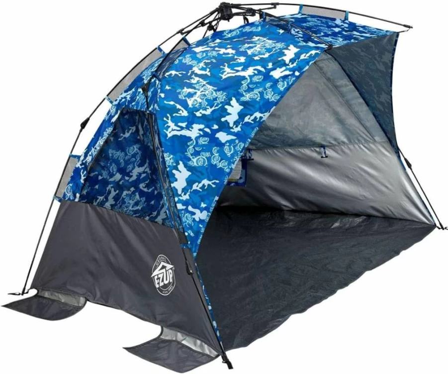 E-Z UP Wedge Portable Beach Tent with 51"X51" Entrance, 2 Roll-Up Windows, Storage Pocket, and Splash Protection for Sun Shelter