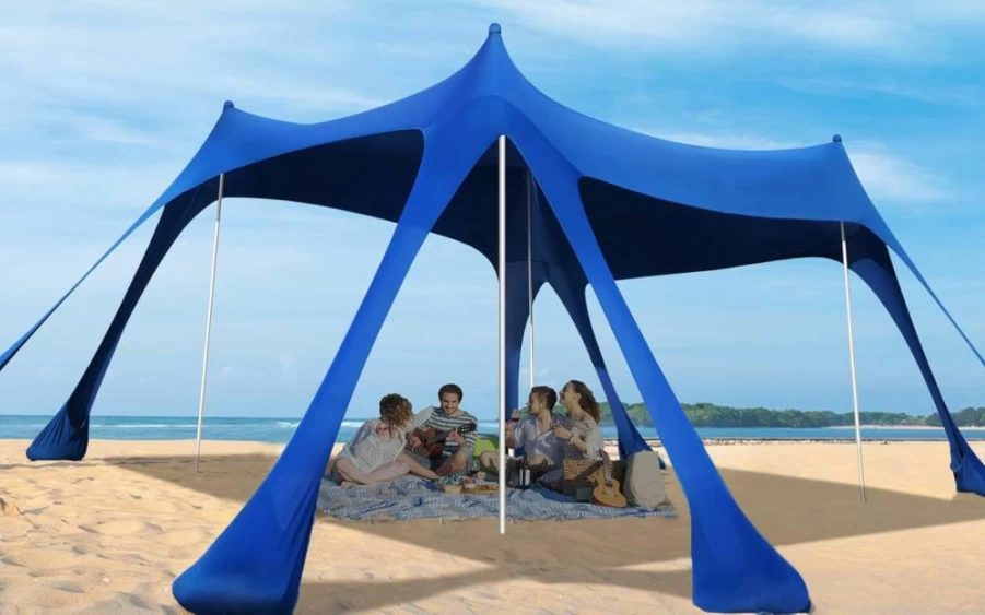 Aomedeelf 10x10FT UPF50+ Beach Tent Sun Shelter with Sandbags & Poles, Portable Light Blue Canopy for Camping, Fishing, Picnics, Backyard