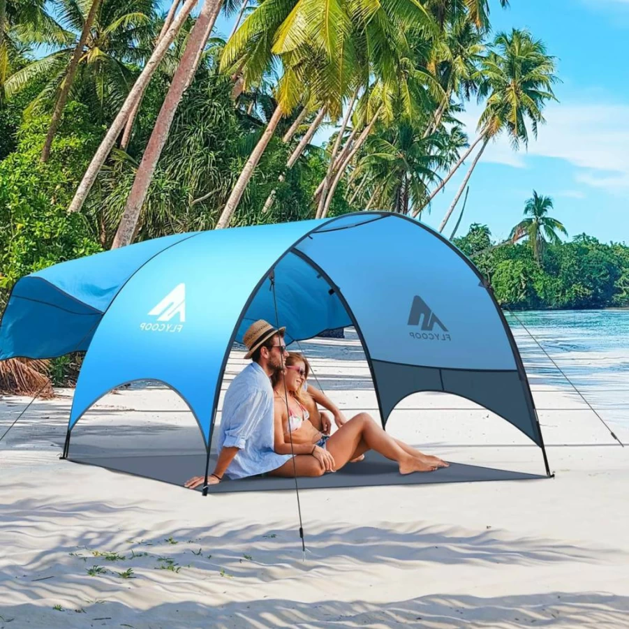 Flycoop Beach Tent with UV Protection - Portable Sun Shelter, 360° Ventilation, Large Storage Pockets, Compact Fold Design for Outdoor, Camping & Beach (Blue)