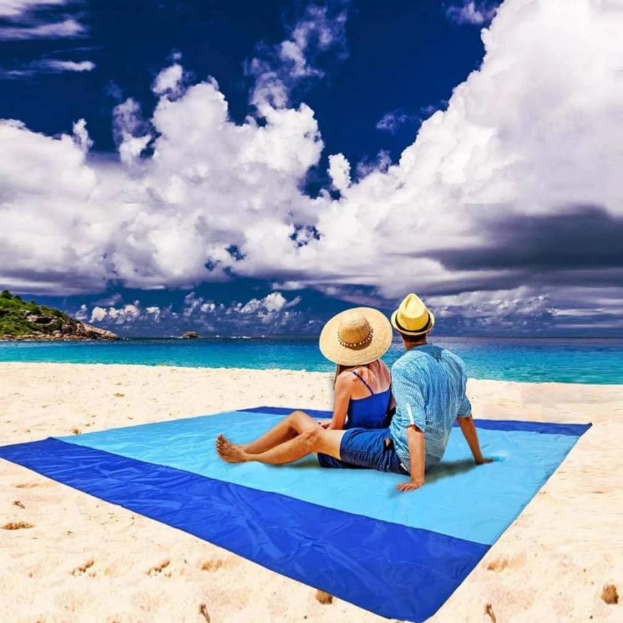 BRILLIRARE Sandproof Beach Blanket - Waterproof, Lightweight Picnic Mat for Outdoor Camping, Hiking & Festivals with 4 Stakes & Corner Pockets