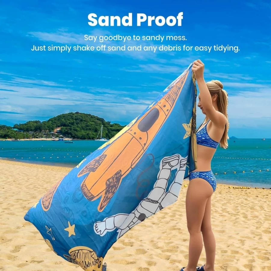 Sheelokhwui Extra Large Sandproof Beach Blanket - 83x81 Inch Oversized Sand-Free Mat for 6 People, Includes Sand Bags & Stakes, Portable Beach Sheet for Picnic, Camping (Set of Fishes)