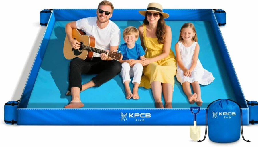 KPCB Tech 10' x 9' Sandproof Waterproof Beach Blanket with Sandbags - Portable, Durable Extra Large Sand-Free Mat for Outdoor Activities