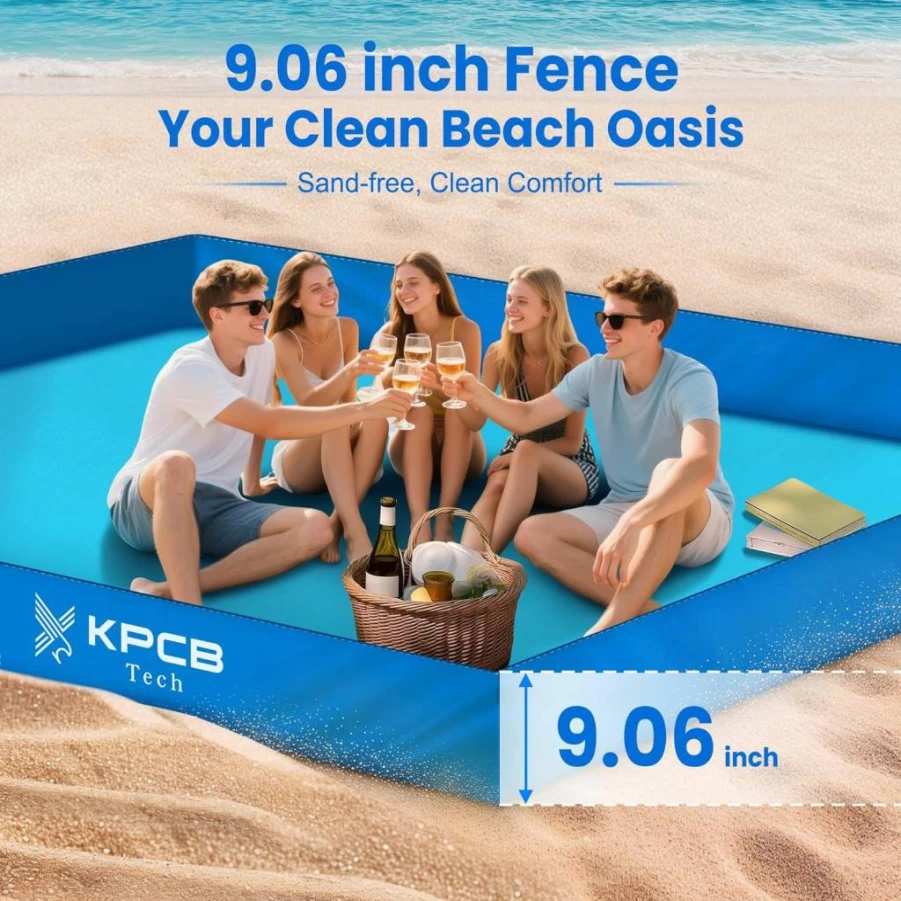 KPCB Tech 10' x 9' Sandproof Waterproof Beach Blanket with Sandbags - Portable, Durable Extra Large Sand-Free Mat for Outdoor Activities