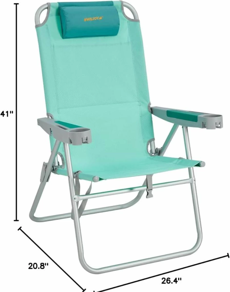 WEJOY 17" Oversized Folding Beach Chair for Adults - 5-Position Recliner with Cup Holder, Phone Pocket & Bottle Opener - Portable Camping Chair Supports 300lbs