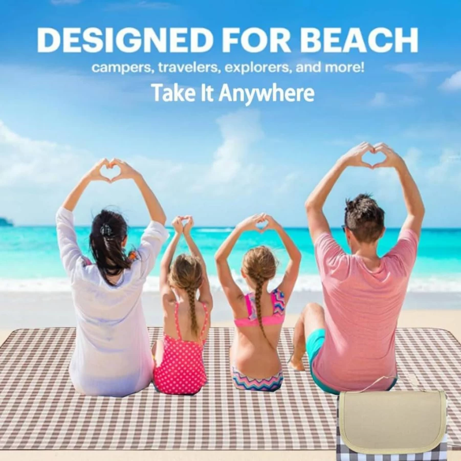 LRUUIDDE 80"X80" Extra Large Waterproof Beach Blanket - Sandproof Portable Picnic Blanket for Camping, Park & Outdoor Activities, Foldable Lightweight Blue Blanket for Summer
